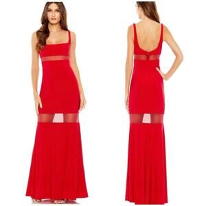 Mac Duggal Sheer Mesh Panel Sheer Detail Column Gown size 2 red D1